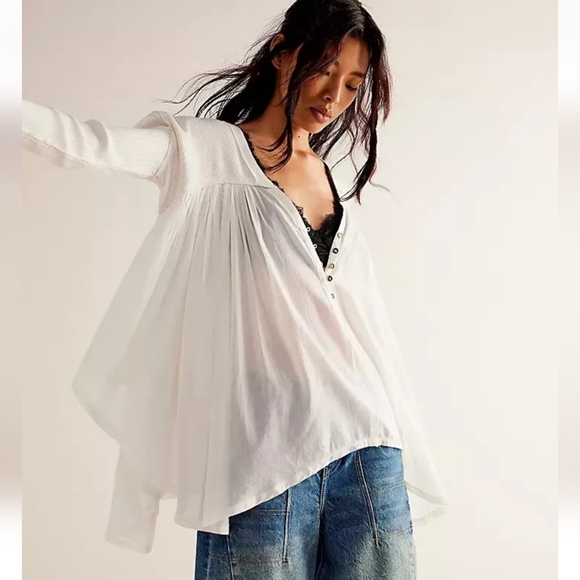 NEW Free People We The Free Lyrical Tunic Shirt Ivory White Size Small - Picture 4 of 12
